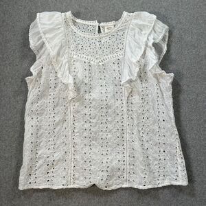 Matilda Jane Good Hart Eyelet Blouse Lovely Light White Flutter Sleeve Medium